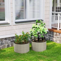 Outsunny Set of 2 Raised Garden Bed, Metal Planter Box with Safety Edging, Easy-to-assemble Stock Tank, Cream White(m-8)