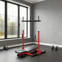 Soozier Vertical Leg Press Machine with Adjustable Leg, Back, and Head Positions, 1" Standard Plate Compatible, Red(m-10)