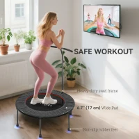 Soozier 39" Mini Exercise Trampoline w/ Adjustable T-Bar Indoor Fitness Rebounder Black(m-6)