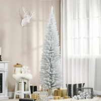 HOMCOM 7' Pencil Christmas Tree, Slim Artificial Xmas Tree with Realistic Branches, Sturdy Metal Stand, White