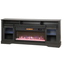 HOMCOM Fireplace TV Stand for TVs Up to 80 Inch, TV Console with Electric Fireplace, Open Storage and Side Cabinets, Gray(m-1)