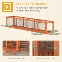 PawHut 79" Long Cat Tunnel, Cat shelter L- Shape with Extendable Design, Cat Enclosure for Indoor/Outdoor Use, Orange(m-6)