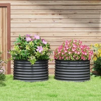 Outsunny Set of 2 Raised Garden Bed, Metal Planter Box with Safety Edging, Easy-to-assemble Stock Tank, Dark Gray(m-10)