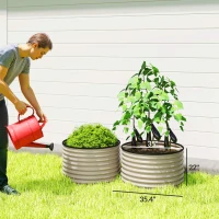 Outsunny Set of 2 Raised Garden Bed, Metal Planter Box with Safety Edging, Easy-to-assemble Stock Tank, Cream White(m-3)