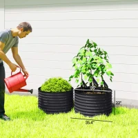 Outsunny Set of 2 Raised Garden Bed, Metal Planter Box with Safety Edging, Easy-to-assemble Stock Tank, Dark Gray(m-3)