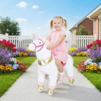 Qaba Ride on Unicorn Toy for Kids 3-5 Years, 29.5 Inch Plush Baby Rocking Horse with Wheels, No Battery Required, White(m-2)