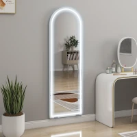 HOMCOM Free Standing Mirror with Dimmable and 3 Colour LED Lights 64" x 21" Arched Floor Mirror for Bedroom Living Room Silver(m-8)