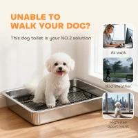 PawHut Dog Potty Tray Stainless Steel for Small and Medium Dogs, Dog Training Tray for Porch, Bathroom, Balcony, 28" x 20" x 4"(m-8)