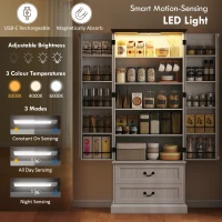 HOMCOM 72" LED Kitchen Pantry Cabinet, Buffet Storage Cabinet with 10 Door Shelves, 2 Drawers and Adjustable Shelves, White(m-4)