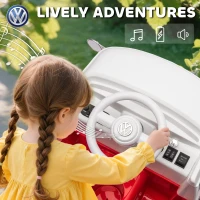 Qaba 12V Kids Ride on Car, Lisensed Volkswagen T1 Electric Vehicle with Dual Motor and Soft Start for 3-7 Years, Red(m-7)