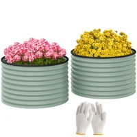 Outsunny Set of 2 Raised Garden Bed, Metal Planter Box with Safety Edging, Easy-to-assemble Stock Tank, Light Green(m-11)