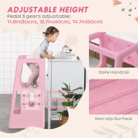 Qaba Toddler Kitchen Helper 2 Step Stool with Adjustable Height Platform and Safety Rail, Pink(m-4)