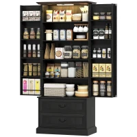 HOMCOM 72" LED Kitchen Pantry Cabinet, Buffet Storage Cabinet with 10 Door Shelves, 2 Drawers and Adjustable Shelves, Black(m-2)