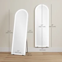 HOMCOM Free Standing Mirror with Dimmable and 3 Colour LED Lights 64" x 21" Arched Floor Mirror for Bedroom Living Room Silver(m-3)