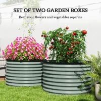Outsunny Set of 2 Raised Garden Bed, Metal Planter Box with Safety Edging, Easy-to-assemble Stock Tank, Light Green(m-4)