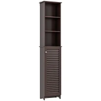 HOMCOM Tall Bathroom Storage Cabinet, Freestanding Linen Tower with 3-Tier Open Adjustable Shelf, Dark Brown(m-11)
