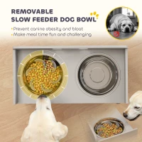 PawHut Elevated Dog Bowls with Storage, Raised Dog Bowl Stand with 2 Stainless Steel Bowl for Large Dogs, Gray(m-7)