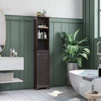 HOMCOM Tall Bathroom Storage Cabinet, Freestanding Linen Tower with 3-Tier Open Adjustable Shelf, Dark Brown(m-9)