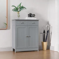 kleankin Freestanding Bathroom Floor Cabinet, Organizer Floor Tower with 2 Door, 2 Drawers, Adjustable Shelf, Grey(m-9)