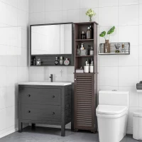 HOMCOM Tall Bathroom Storage Cabinet, Freestanding Linen Tower with 3-Tier Open Adjustable Shelf, Dark Brown(m-1)