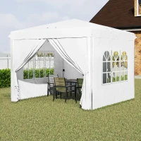 Outsunny 10' x 10' Pop-Up Canopy Tent with Sidewalls, Height-Adjustable, Carry Bag Included, for Outdoor, Garden, Patio, White(m-9)