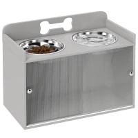 PawHut Elevated Dog Bowls with Storage, Raised Dog Bowl Stand with 2 Stainless Steel Bowl for Large Dogs, Gray(m-11)