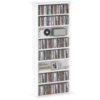 HOMCOM 8-Tier DVD Shelf with 6 Adjustable Shelves, Slim CD Shelf, Holds 360 CDs, 185 DVDs or 185 Blu-rays, White(m-11)