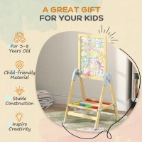 Qaba Wooden Art Easel, Double Sided Kids Easel with Height Adjustable Chalkboard and Magnetic Whiteboard, Natural(m-7)