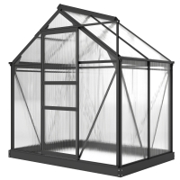 Outsunny Polycarbonate Greenhouse, Heavy Duty Outdoor Aluminum Walk-in Green House Kit Vent Door, 6.2'x4.3'x6.6' Gray