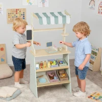 Qaba Kids Grocery Store Playset, Supermarket Toy Set with Cash Register, Chalkboard and Toy Food for Toddler Boys Girls 3+(m-1)