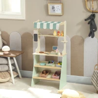 Qaba Kids Grocery Store Playset, Supermarket Toy Set with Cash Register, Chalkboard and Toy Food for Toddler Boys Girls 3+(m-8)