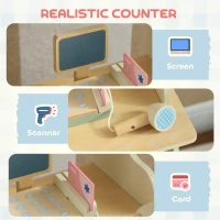 Qaba Kids Grocery Store Playset, Supermarket Toy Set with Cash Register, Chalkboard and Toy Food for Toddler Boys Girls 3+(m-5)