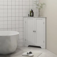 kleankin Modern Bathroom Storage Cabinet, Corner Cabinet with Doors, Bathroom Cabinet with Adjustable Shelf and Recessed Door, White(m-1)