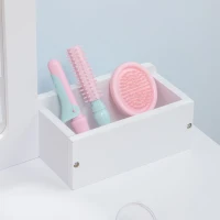 Qaba Kids Vanity Set with Mirror and Stool, Makeup Dressing Table with Drawers for Children Aged 3-6 Years, White(m-7)