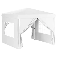 Outsunny 10' x 10' Pop-Up Canopy Tent with Sidewalls, Height-Adjustable, Carry Bag Included, for Outdoor, Garden, Patio, White(m-11)
