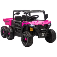 Qaba 24V 4WD Kids Ride On Truck with 6 Wheels, 2 Seater Electric Ride On Car with Remote, Dump Bed for 3-8 Years, Pink(m-11)