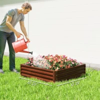 Outsunny Galvanized Raised Garden Bed, 4' x 4' x 1' Metal Planter Box, for Growing Vegetables, Flowers, Herbs, Succulents, Natural Wood(m-3)
