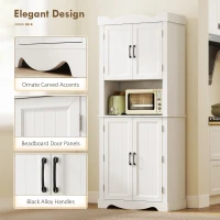 HOMCOM 73" Kitchen Pantry Cabinet, Freestanding Kitchen Hutch with 12 Door Shelves, Adjustable Shelves, Microwave Stand, White(m-7)
