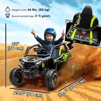 Qaba 12V Ride on Truck, Licensed KAWASAKI TERYX KRX 2WD Kids Electric Car with Rear Suspension for 3-8 Years, Black(m-3)