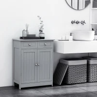 kleankin Freestanding Bathroom Floor Cabinet, Organizer Floor Tower with 2 Door, 2 Drawers, Adjustable Shelf, Grey(m-8)