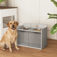 PawHut Elevated Dog Bowls with Storage, Raised Dog Bowl Stand with 2 Stainless Steel Bowl for Large Dogs, Gray(m-10)