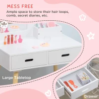 Qaba Kids Vanity Set with Mirror and Stool, Makeup Dressing Table with Drawers for Children Aged 3-6 Years, White(m-5)