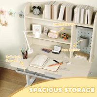 Qaba Kids Study Desk and Chair Set with Adjustable Height, Tiltable Desktop, Hutch and Drawer for Ages 3-12, Gray(m-6)