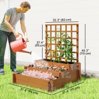 Outsunny Wooden Elevated Planter Box with Trellis for Climbing Plants, 3 Tier Raised Garden Bed for Garden, Outdoor, Brown(m-3)