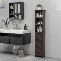 HOMCOM Tall Bathroom Storage Cabinet, Freestanding Linen Tower with 3-Tier Open Adjustable Shelf, Dark Brown(m-8)