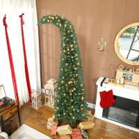 HOMCOM 7 ft Prelit Christmas Tree, Whimsical Xmas Tree Slim High Mountain Fir with 300 LEDs and Metal Stand, Green(m-10)