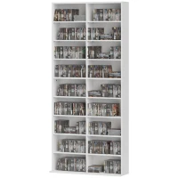 HOMCOM 9-Tier DVD Shelf with 18 Compartments and 14 Adjustable Shelves, Holds 640 CDs, 360 DVDs or 430 Blu-rays, White(m-2)