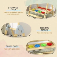 Qaba Wooden Art Easel, Double Sided Kids Easel with Height Adjustable Chalkboard and Magnetic Whiteboard, Natural(m-6)