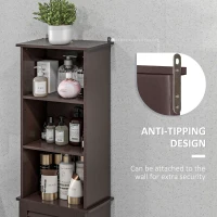 HOMCOM Tall Bathroom Storage Cabinet, Freestanding Linen Tower with 3-Tier Open Adjustable Shelf, Dark Brown(m-7)