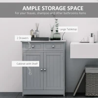 kleankin Freestanding Bathroom Floor Cabinet, Organizer Floor Tower with 2 Door, 2 Drawers, Adjustable Shelf, Grey(m-4)